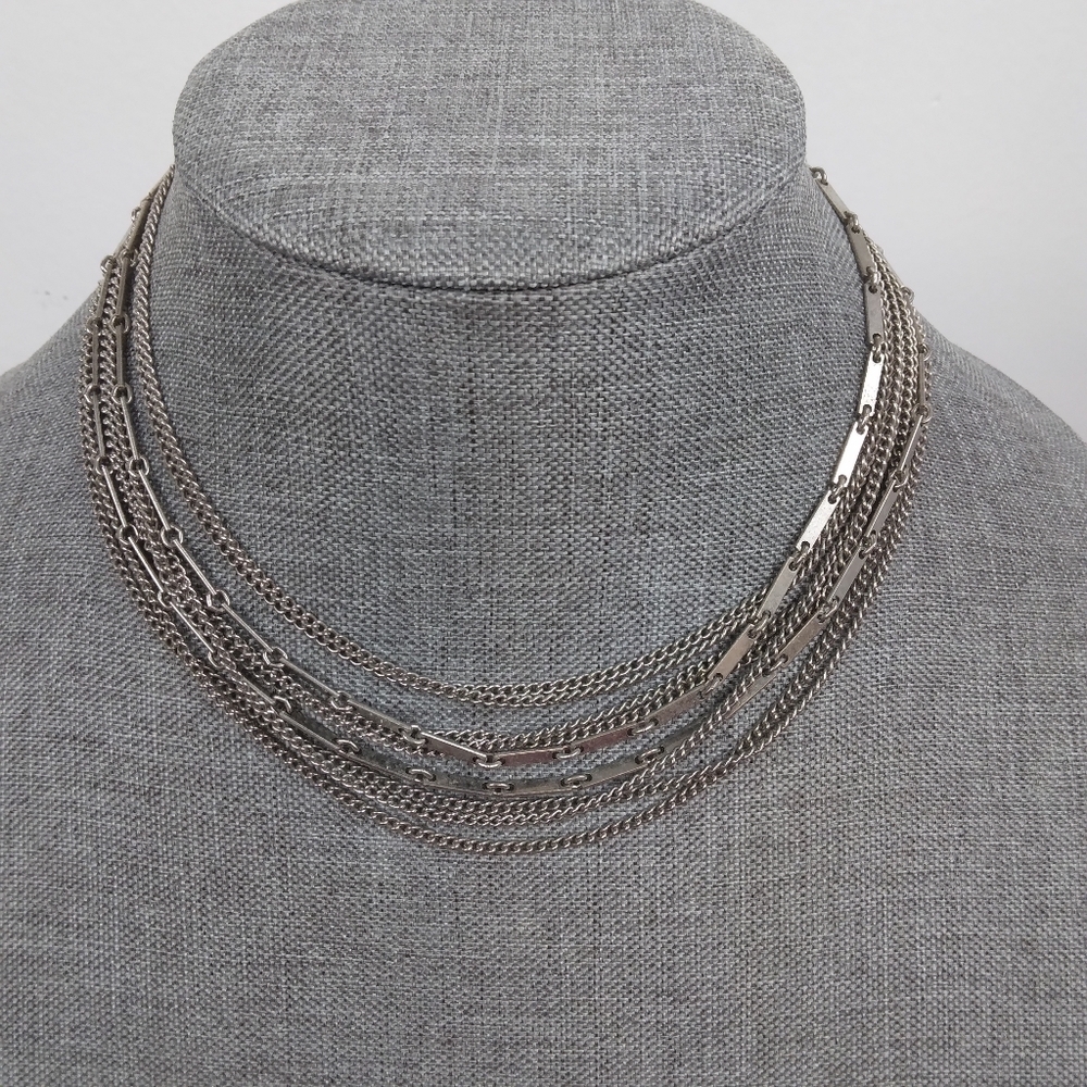 8" Vintage Silver Tone Metal 9 Strand Chain Necklace Unsigned Multi